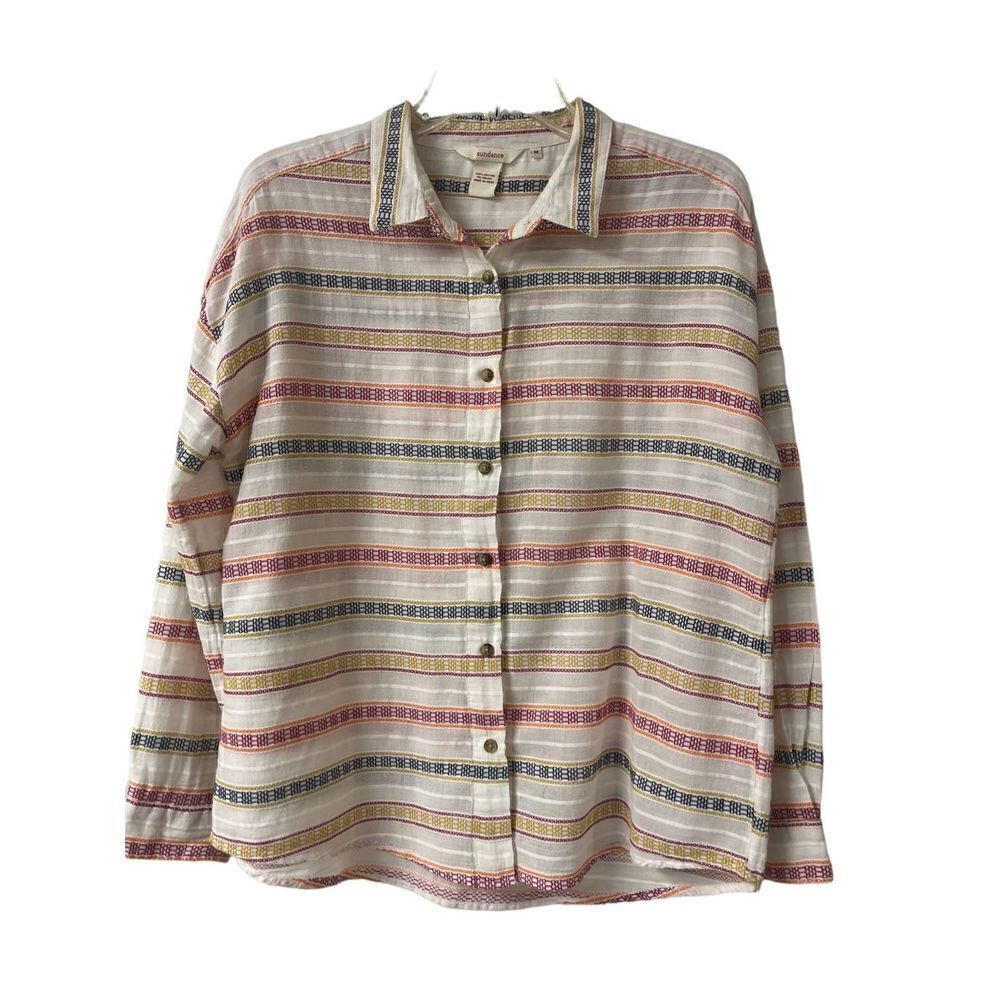 Sundance blouse multi color stripe 100% cotton sz M